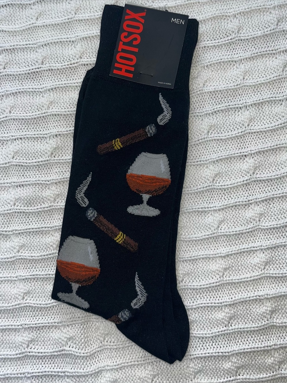 Hotsox Men’s Cognac And Cigars Crew Socks NWT Black Fun Novelty SZ Shoe 6-12 1/2